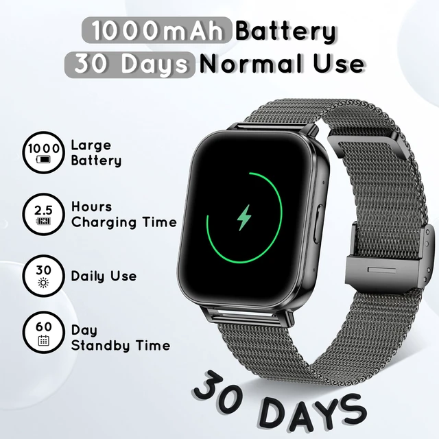 Alt view image 2 of 7 - Smart Watch for Men Women 1000mAh Battery for iPhone & Android 44MM 3 Bands 30+ Day Battery Life Make/Answer Call Fitness Tracker with Heart Rate Sleep SpO2 Monitor, 120+Sport Mode IP68, Black