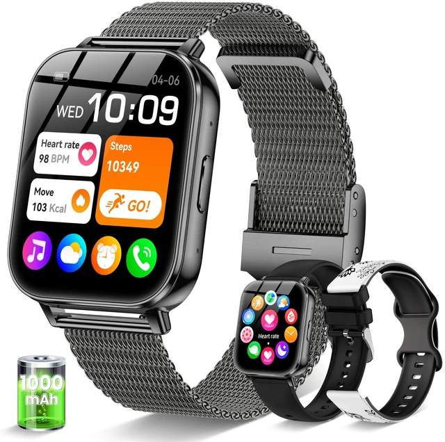 Main image of Smart Watch for Men Women 1000mAh Battery for iPhone & Android 44MM 3 Bands 30+ Day Battery Life Make/Answer Call Fitness Tracker with Heart Rate Sleep SpO2 Monitor, 120+Sport Mode IP68, Black