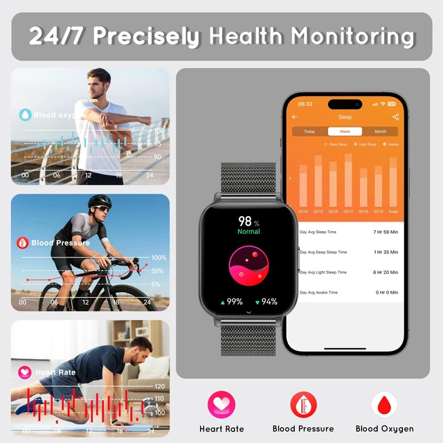 Alt view image 3 of 7 - Smart Watch for Men Women 1000mAh Battery for iPhone & Android 44MM 3 Bands 30+ Day Battery Life Make/Answer Call Fitness Tracker with Heart Rate Sleep SpO2 Monitor, 120+Sport Mode IP68, Black