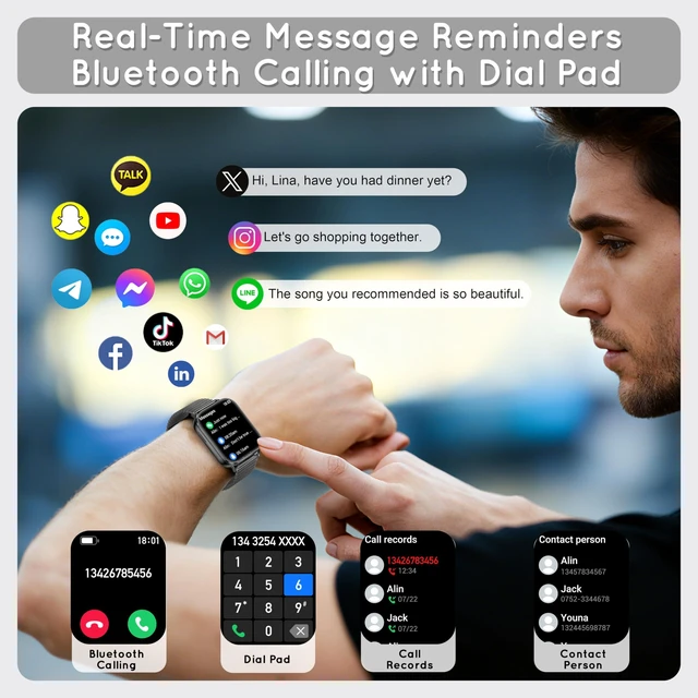 Alt view image 4 of 7 - Smart Watch for Men Women 1000mAh Battery for iPhone & Android 44MM 3 Bands 30+ Day Battery Life Make/Answer Call Fitness Tracker with Heart Rate Sleep SpO2 Monitor, 120+Sport Mode IP68, Black