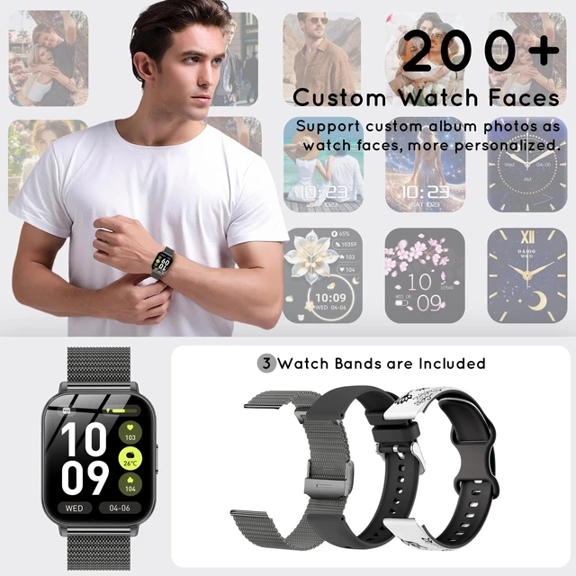 Alt view image 6 of 7 - Smart Watch for Men Women 1000mAh Battery for iPhone & Android 44MM 3 Bands 30+ Day Battery Life Make/Answer Call Fitness Tracker with Heart Rate Sleep SpO2 Monitor, 120+Sport Mode IP68, Black
