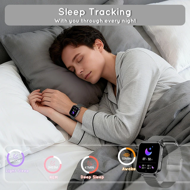 Alt view image 7 of 7 - Smart Watch for Men Women 1000mAh Battery for iPhone & Android 44MM 3 Bands 30+ Day Battery Life Make/Answer Call Fitness Tracker with Heart Rate Sleep SpO2 Monitor, 120+Sport Mode IP68, Black