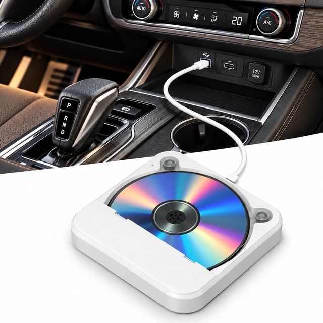 Main image of External CD Player for Car, Portable USB Car CD Player with AUX Port, USB-C Adapter & Extension Cable, Plug & Play for Cars Without CDs Player, Vehicle, Laptop, TV, Computer