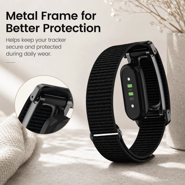 Alt view image 4 of 7 - Nylon Sport Band Compatible with Google Fitbit Air, Adjustable Hook-and-Loop Replacement Strap with Metal Frame Case, Soft Breathable Woven Wristband for Men and Women