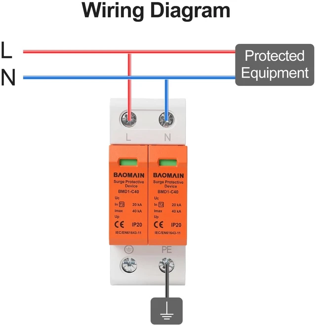 Alt view image 3 of 7 - 2P Surge Protective Device 24V DC DIN Rail SPD 40kA, Low Voltage