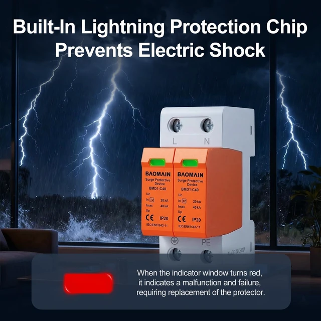 Alt view image 6 of 7 - 2P Surge Protective Device 24V DC DIN Rail SPD 40kA, Low Voltage