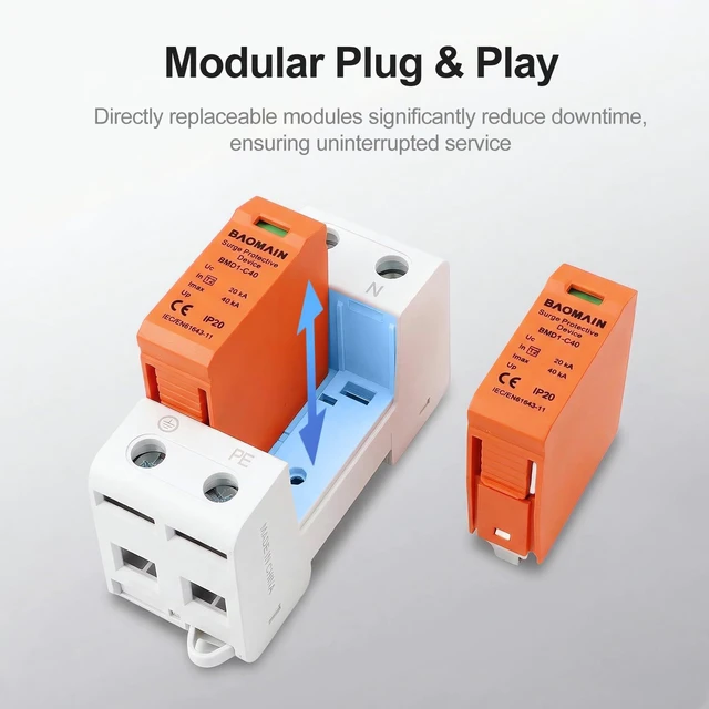 Alt view image 7 of 7 - 2P Surge Protective Device 24V DC DIN Rail SPD 40kA, Low Voltage
