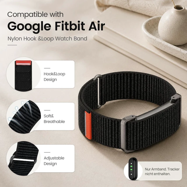 Alt view image 2 of 7 - Nylon Sport Band Compatible with Google Fitbit Air, Adjustable Hook-and-Loop Replacement Strap with Metal Frame Case, Soft Breathable Woven Wristband for Men and Women