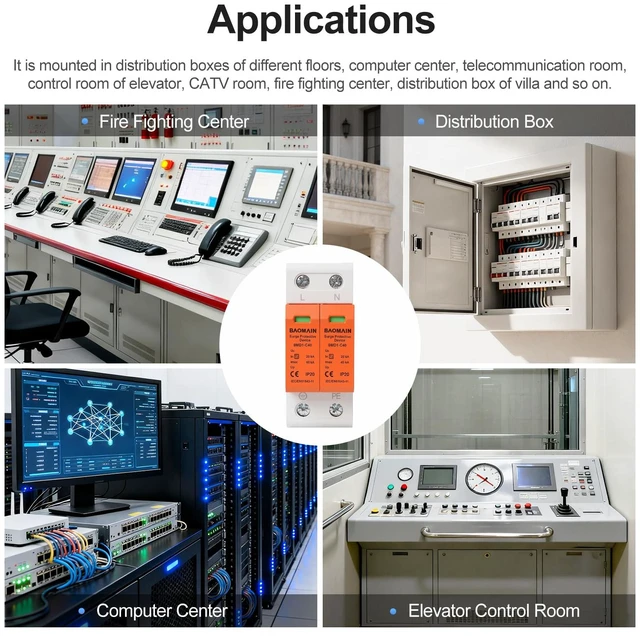 Alt view image 5 of 7 - 2P Surge Protective Device 24V DC DIN Rail SPD 40kA, Low Voltage