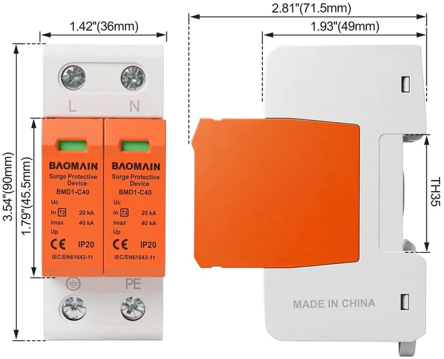 Alt view image 4 of 7 - 2P Surge Protective Device 24V DC DIN Rail SPD 40kA, Low Voltage