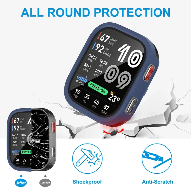 Alt view image 4 of 6 - 6 Pack Case Compatible for Amazfit Bip Max with Screen Protector Tempered Glass Screen Protector, Shockproof Hard PC Bumper Protective Cover