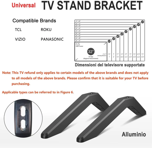 Alt view image 4 of 7 - Metal Base Stand for TCL Smart,Tv Suitable for Replacing the feet of 28" 32" 40" 43" 49" 50" 55" 65" 70" 75" 80" TVs. Compatible with Models Such as Panasonic and Vizio. Not Universal TV Legs