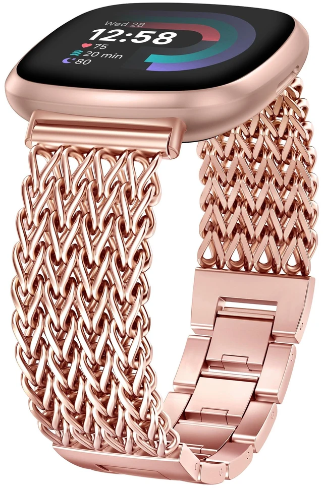Main image of Metal Bands Compatible with Fitbit Sense 2/Versa 4/Versa 3/Sense Bands Women, Dressy Stainless Steel Multi-chain Designer Luxury Link Bracelet Wristband Replacement Strap