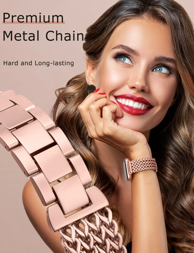 Alt view image 4 of 6 - Metal Bands Compatible with Fitbit Sense 2/Versa 4/Versa 3/Sense Bands Women, Dressy Stainless Steel Multi-chain Designer Luxury Link Bracelet Wristband Replacement Strap