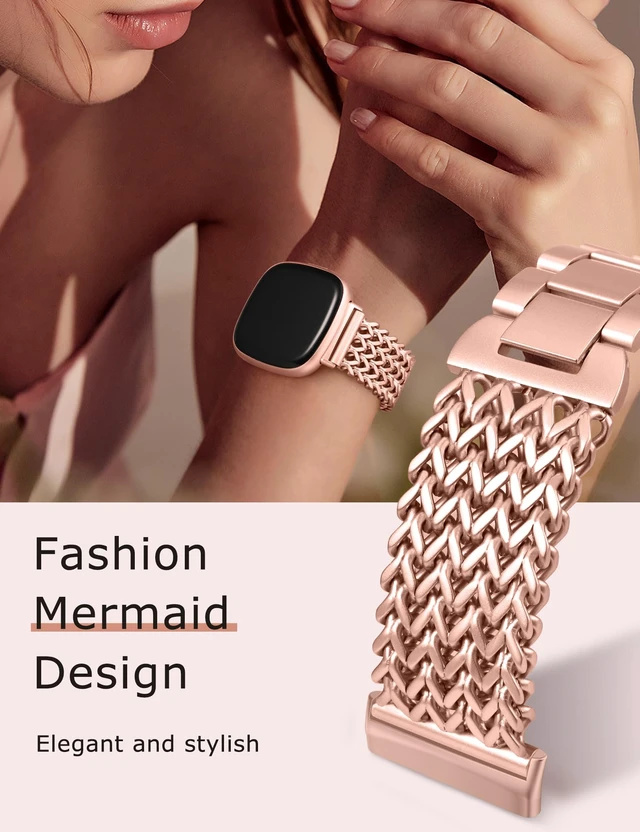 Alt view image 5 of 6 - Metal Bands Compatible with Fitbit Sense 2/Versa 4/Versa 3/Sense Bands Women, Dressy Stainless Steel Multi-chain Designer Luxury Link Bracelet Wristband Replacement Strap