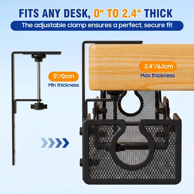 Alt view image 4 of 6 - Cable Management Under Desk - 25.2" Open Slots No Dill Cable Tray Metal Under Desk Cable Management Tray - Cord Organizer for Office Home - Clamp-On Design Wire Organization Box - White
