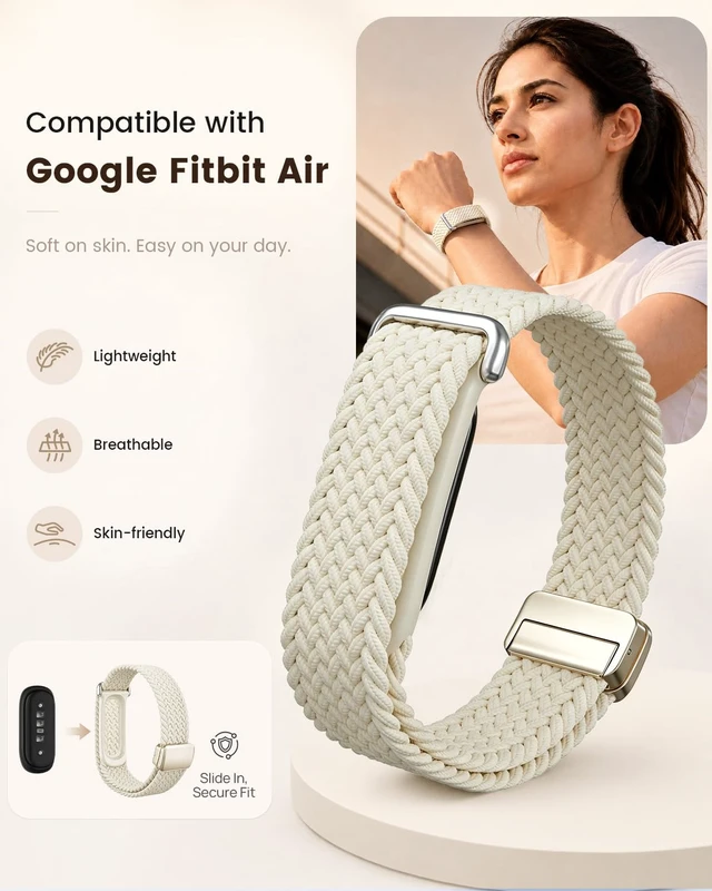 Alt view image 2 of 7 - Magnetic Braided Band Compatible with Google Fitbit Air Magnetic Closure Braided Woven Design Adjustable Fit Soft Daily Wear
