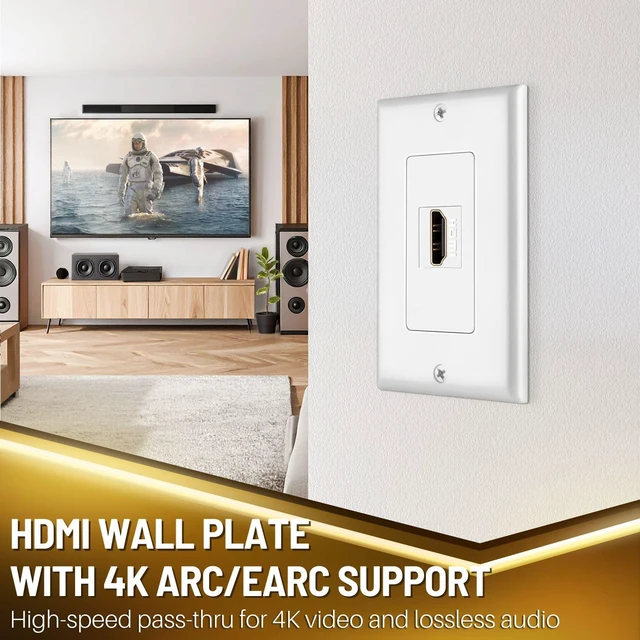 Alt view image 2 of 7 - 2 Port HDMI Wall Plate, Dual Pass-Through Outlet with Pigtails, White Dual Hdmi Faceplate with 4-Inch Pigtails Supports 4K, Arc/Earc, Ethernet and 18 Gbps for Clean Home Theater Wiring