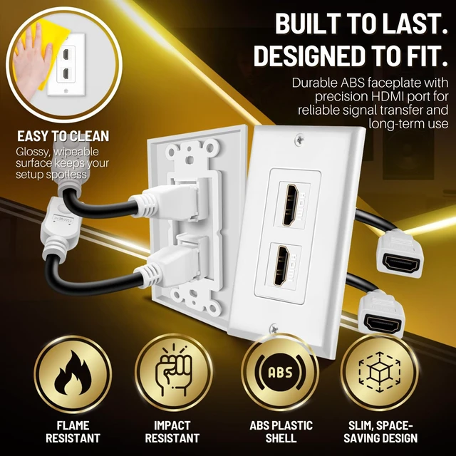 Alt view image 3 of 7 - 2 Port HDMI Wall Plate, Dual Pass-Through Outlet with Pigtails, White Dual Hdmi Faceplate with 4-Inch Pigtails Supports 4K, Arc/Earc, Ethernet and 18 Gbps for Clean Home Theater Wiring