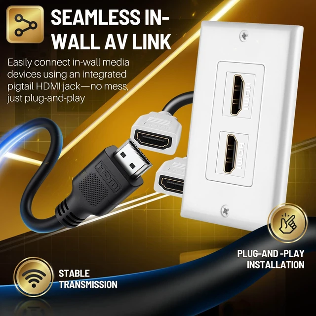 Alt view image 5 of 7 - 2 Port HDMI Wall Plate, Dual Pass-Through Outlet with Pigtails, White Dual Hdmi Faceplate with 4-Inch Pigtails Supports 4K, Arc/Earc, Ethernet and 18 Gbps for Clean Home Theater Wiring