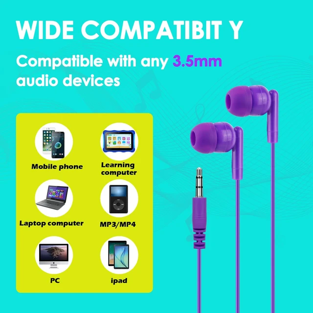 Alt view image 3 of 7 - Kids Bulk Earbuds for Classroom Students 200 Pack, in-Ear Wired Earphones Headphones for School Library Computers Chromebook Laptop PC 3.5mm Jack (Mixed Colors)