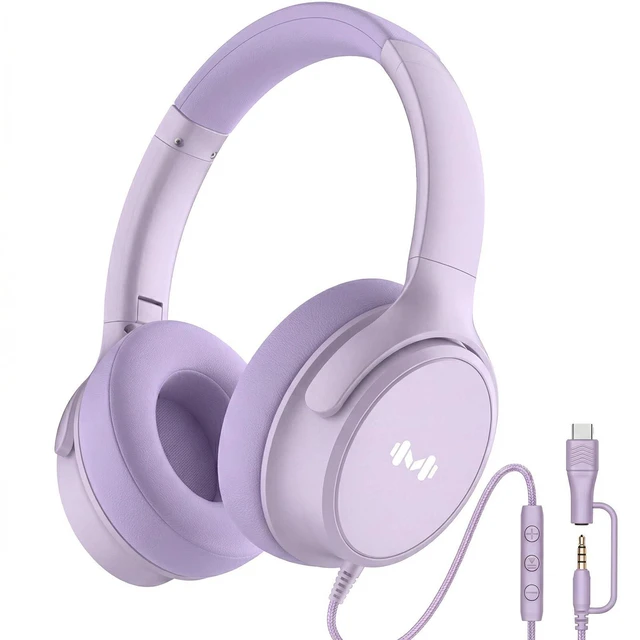 Main image of Wired Over-Ear Headphones, Mic, 3.5mm, USB-C Adapter, Purple Over-ear comfort with inline mic, volume control, 3.5mm jack, and USB-C adapter for phones, laptops, PCs, and tablets