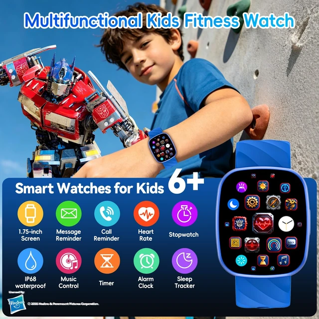 Alt view image 2 of 7 - Kids Smart Watch for Boys & Girls,1.78" HD Touchscreen Fitness Tracker with Heart Rate & Sleep Monitor,IP68 Sports Activity Watch with Pedometer, Birthday Gift for 5-16 Year Olds,Blue