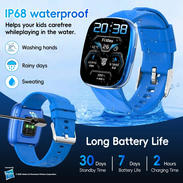 Alt view image 6 of 7 - Kids Smart Watch for Boys & Girls,1.78" HD Touchscreen Fitness Tracker with Heart Rate & Sleep Monitor,IP68 Sports Activity Watch with Pedometer, Birthday Gift for 5-16 Year Olds,Blue