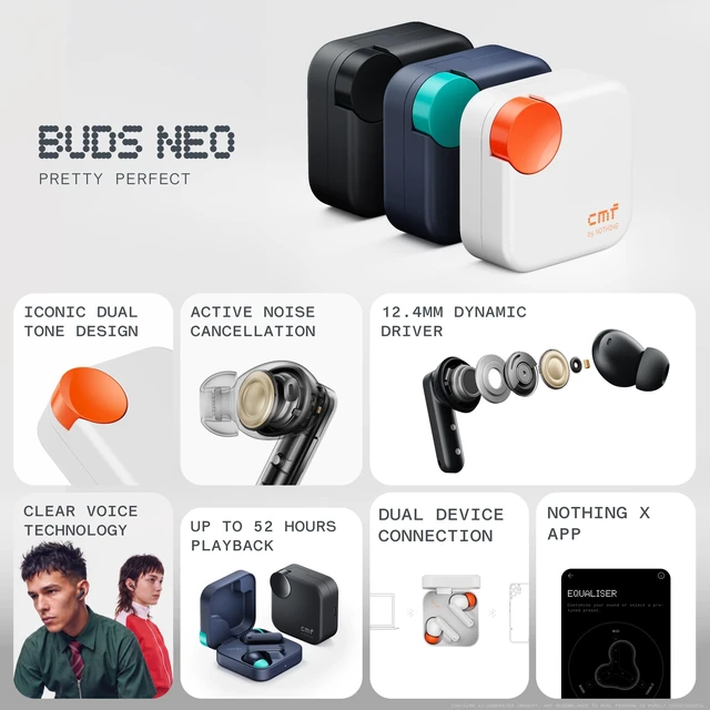 Alt view image 2 of 7 - Buds Neo, True Wireless Earbuds, 52H Playtime, Dark Blue 35dB Active Noise Cancelling, Bluetooth 6.0, Water-Resistant, 4 Mics for Clear Calls, Spatial Audio&EQ, Customizable via App