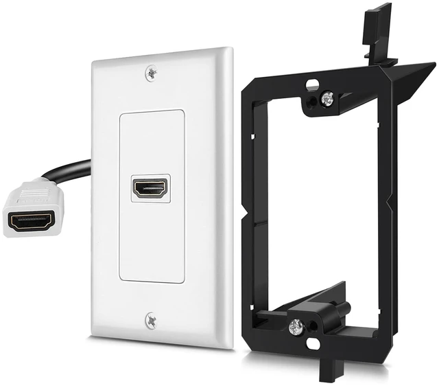 Main image of 1-Port 4K HDMI Wall Plate Pass-Through with Pigtail and Bracket Kit Hdmi Wall Outlet Kit Includes a 4-Inch Pigtail and 1-Gang Low-Voltage Bracket; Supports Arc/Earc, Hec and Up to 18 Gbps