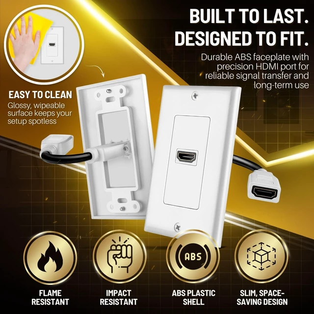 Alt view image 3 of 7 - 1-Port 4K HDMI Wall Plate Pass-Through with Pigtail and Bracket Kit Hdmi Wall Outlet Kit Includes a 4-Inch Pigtail and 1-Gang Low-Voltage Bracket; Supports Arc/Earc, Hec and Up to 18 Gbps