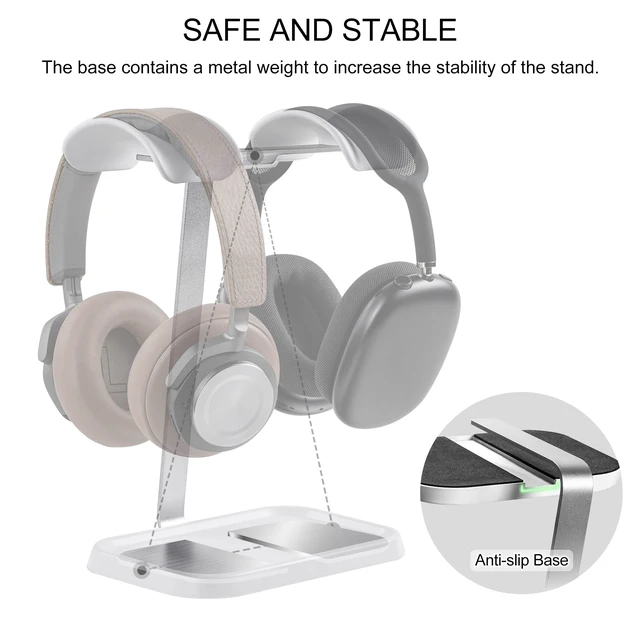 Alt view image 3 of 7 - Dual Headphone Stand, Double Balanced Headset Stand with Storage Tray, Heavy Base Gaming Headset Holder for Desk (White)