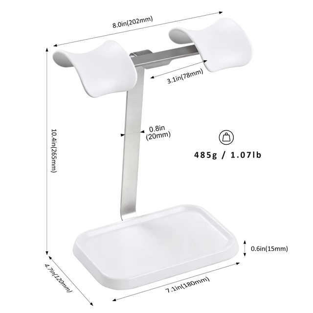 Alt view image 6 of 7 - Dual Headphone Stand, Double Balanced Headset Stand with Storage Tray, Heavy Base Gaming Headset Holder for Desk (White)