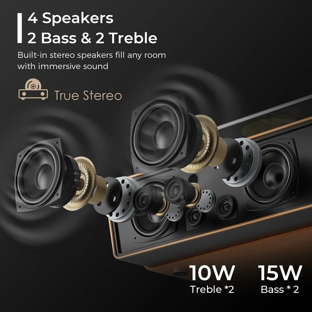 Alt view image 2 of 7 - Brown Wood Bluetooth Record Player, 3-Speed Turntable Warm wood design with Bluetooth, 3-speed playback, Dual-knob control, phono preamp, PC recording and RCA output