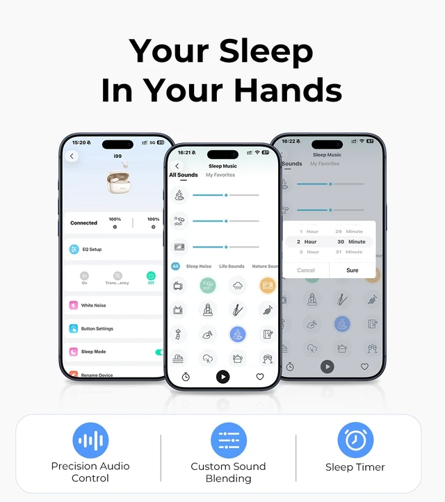 Alt view image 5 of 7 - Sleep Earbuds for Side Sleepers, Mini Noise Cancelling Earbuds 60+ White Noise,50DB ANC, Sleep Mode, 2.5g Invisible Sleep Headphones for Side Sleepers, 50H Playtime, Bluetooth 6.0