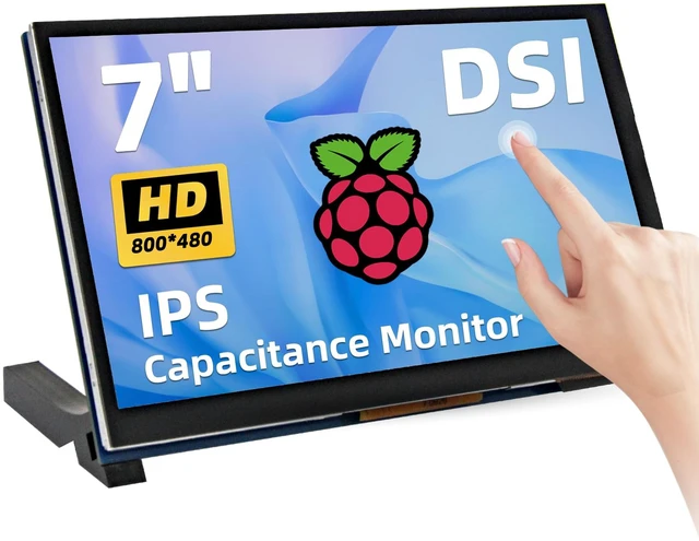 Main image of 7 Inch Raspberry Pi Monitor Touchscreen, 800x480 DSI IPS Display, 5-Point Touch Capacitive Screen for Raspberry 5/4B/3B+/3B/B+/A+, Driver-Free