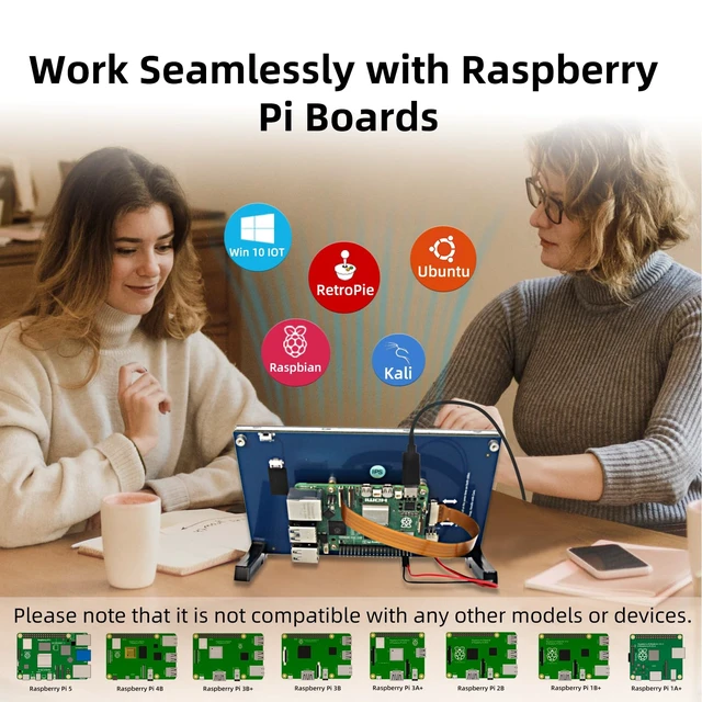Alt view image 3 of 7 - 7 Inch Raspberry Pi Monitor Touchscreen, 800x480 DSI IPS Display, 5-Point Touch Capacitive Screen for Raspberry 5/4B/3B+/3B/B+/A+, Driver-Free