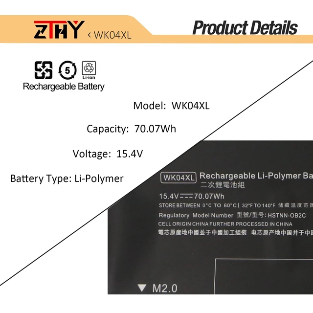 Alt view image 2 of 7 - WK04XL Laptop Battery for HP Victus 16-D 16-E 15-FA 15-FB Omen 16-b 16-c 16-n 16-d0xxx 16-e0xxx 15-fa0xxx 15-fb0xxx 16-b0xxx 16-c0xxx 16-n0xxx 15-fa0029tx 16-D0023DX M39179-005 15.4V 70.07Wh 4-Cell