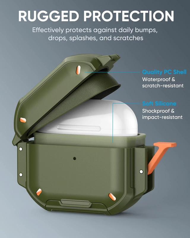 Alt view image 7 of 7 - for AirPods Pro 3 Case Cover with Lock, Waterproof, Green Secure Lock, IP68 Waterproof, MilitaryGrade Shockproof, Keychain, Phone Stand, Cleaner Kit
