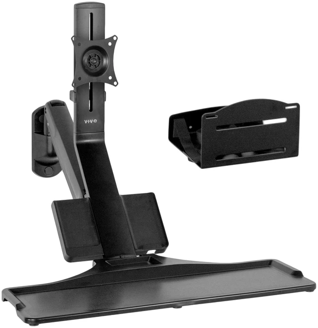 Main image of Monitor & Keyboard Counterbalance Sit-Stand Wall Mount, STAND-SIT1WD Black, Premium, Pneumatic Lift, Includes CPU Wall Mount, Fits up to 32 in Screens, Foldable Keyboard Tray, Holds 19.8 lbs