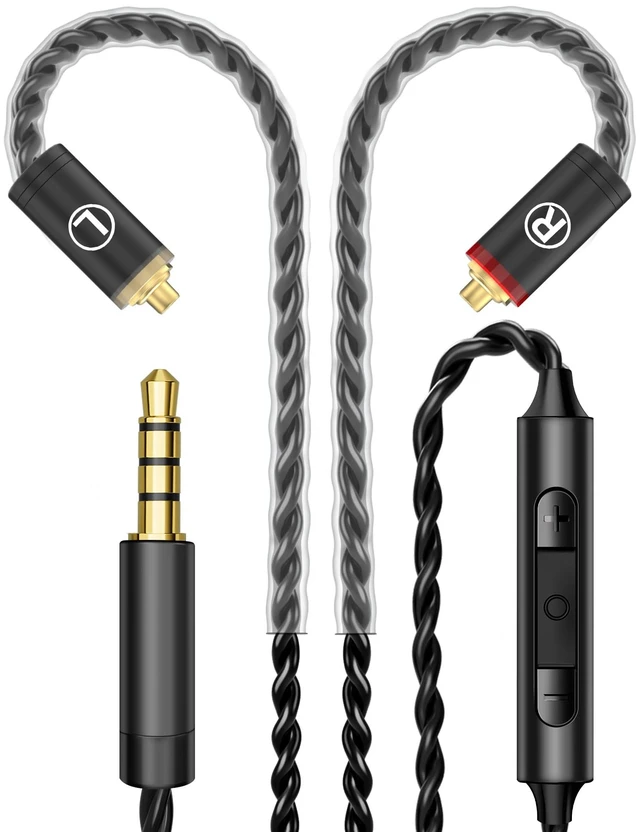 Main image of HiFi MMCX Cable with Mic, 3.5mm Plug IEM Replacement Cord, Black Silver-Plated Wire for In-Ear Monitors, Tangle-Free, Clear Sound & Calls for Vibes 201/202 & Shure SE215/315/425/535/846