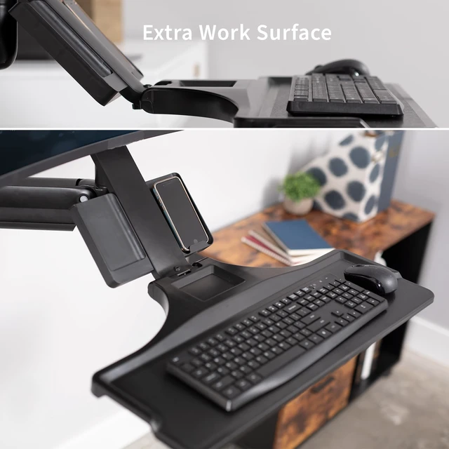 Alt view image 4 of 7 - Monitor & Keyboard Counterbalance Sit-Stand Wall Mount, STAND-SIT1WD Black, Premium, Pneumatic Lift, Includes CPU Wall Mount, Fits up to 32 in Screens, Foldable Keyboard Tray, Holds 19.8 lbs