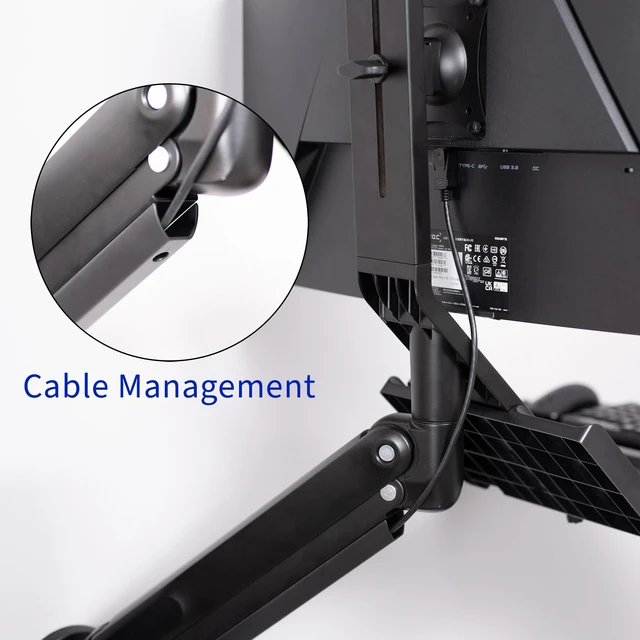 Alt view image 6 of 7 - Monitor & Keyboard Counterbalance Sit-Stand Wall Mount, STAND-SIT1WD Black, Premium, Pneumatic Lift, Includes CPU Wall Mount, Fits up to 32 in Screens, Foldable Keyboard Tray, Holds 19.8 lbs