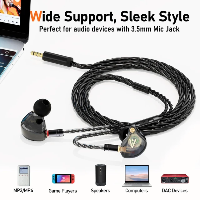Alt view image 3 of 7 - HiFi MMCX Cable with Mic, 3.5mm Plug IEM Replacement Cord, Black Silver-Plated Wire for In-Ear Monitors, Tangle-Free, Clear Sound & Calls for Vibes 201/202 & Shure SE215/315/425/535/846