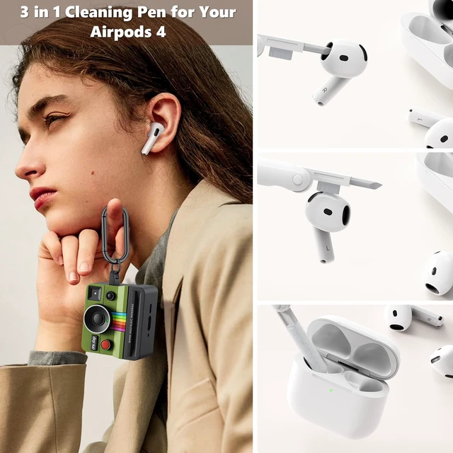 Alt view image 6 of 7 - Case for AirPods 4 Case with Retro Polaroid Camera for Women - Cute Apple AirPods 4 Cover, 4th Generation AirPod Cases, Premium Silicone Protector, Ideal for Fashionable Ladies (Green, Airpods 4 Case)
