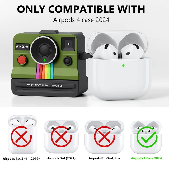 Alt view image 7 of 7 - Case for AirPods 4 Case with Retro Polaroid Camera for Women - Cute Apple AirPods 4 Cover, 4th Generation AirPod Cases, Premium Silicone Protector, Ideal for Fashionable Ladies (Green, Airpods 4 Case)