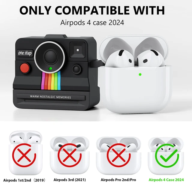 Alt view image 7 of 7 - Case for AirPods 4 Case with Retro Polaroid Camera for Women - Cute Apple AirPods 4 Cover, 4th Generation AirPod Cases, Premium Silicone Protector, Ideal for Fashionable Ladies (Black, Airpods 4 Case)