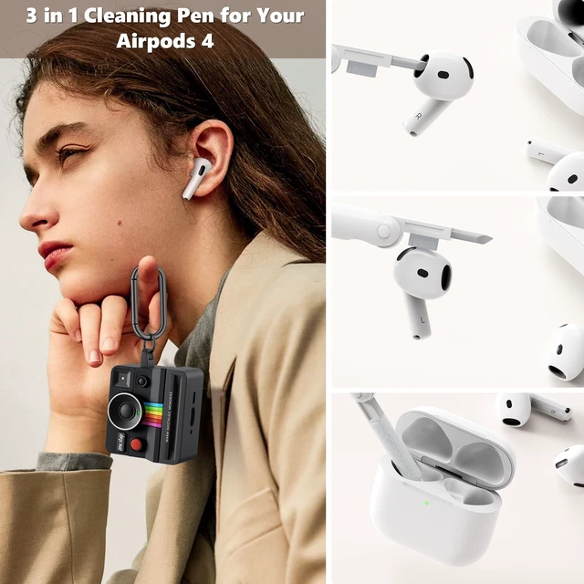 Alt view image 6 of 7 - Case for AirPods 4 Case with Retro Polaroid Camera for Women - Cute Apple AirPods 4 Cover, 4th Generation AirPod Cases, Premium Silicone Protector, Ideal for Fashionable Ladies (Black, Airpods 4 Case)