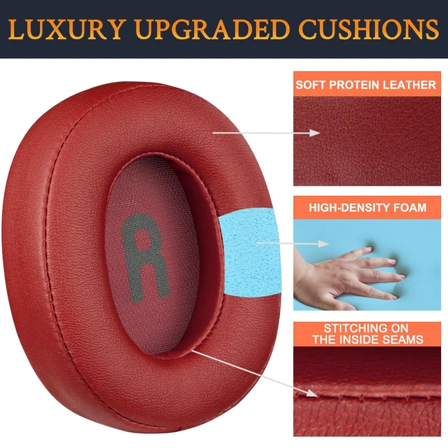 Alt view image 3 of 5 - Earpads Replacement for JBL Tune 700BT, 710BT, 720BT, 750BTNC, 760NC, 770NC Wireless Over-Ear Headphones, Ear Pads Cushions with Soft Protein Leather and High-Density Foam - Red