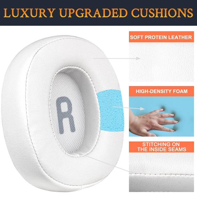 Alt view image 3 of 5 - Earpads Replacement for JBL Tune 700BT, 710BT, 720BT, 750BTNC, 760NC, 770NC Wireless Over-Ear Headphones, Ear Pads Cushions with Soft Protein Leather and High-Density Foam - White